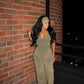 Olive Hourglass Backless Jumpsuit W/Headband