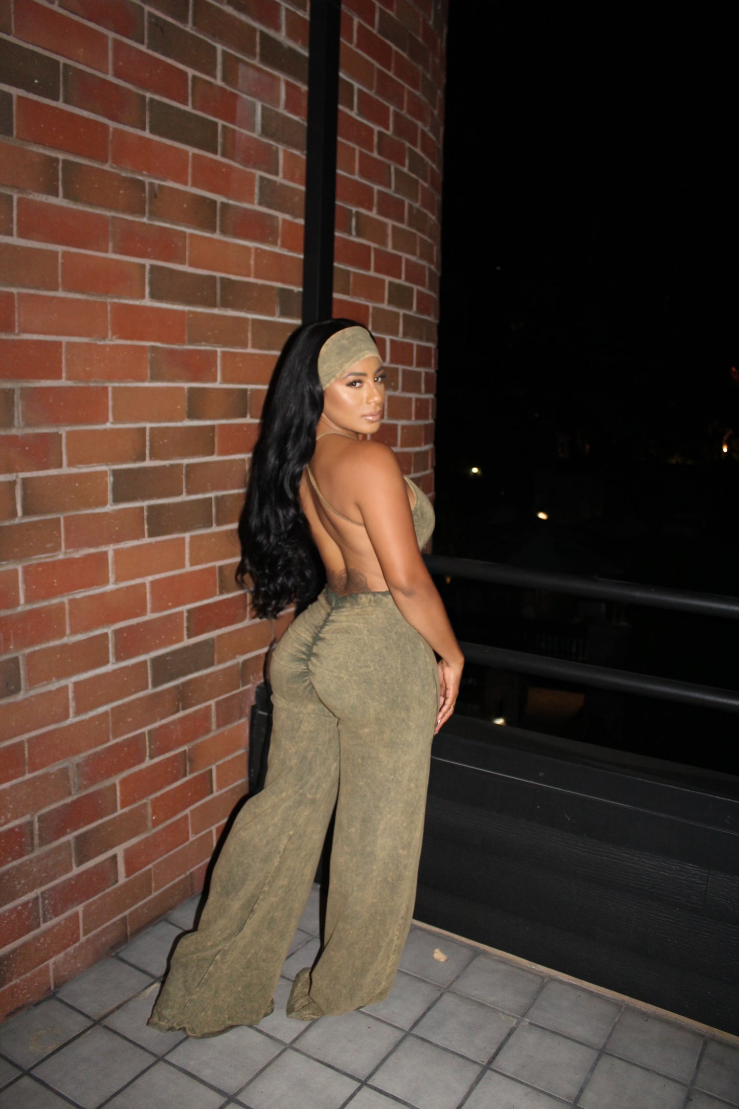 Olive Hourglass Backless Jumpsuit W/Headband
